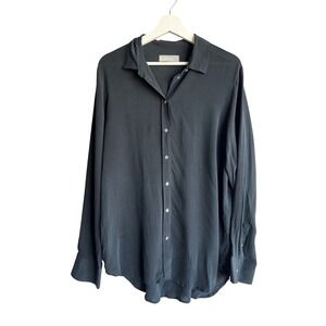 Everlane Women Black 100% Silk Relaxed Button Down Shirt Blouse Size 14